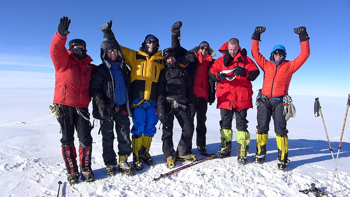 Climbing team on the summit of Mount Sidley